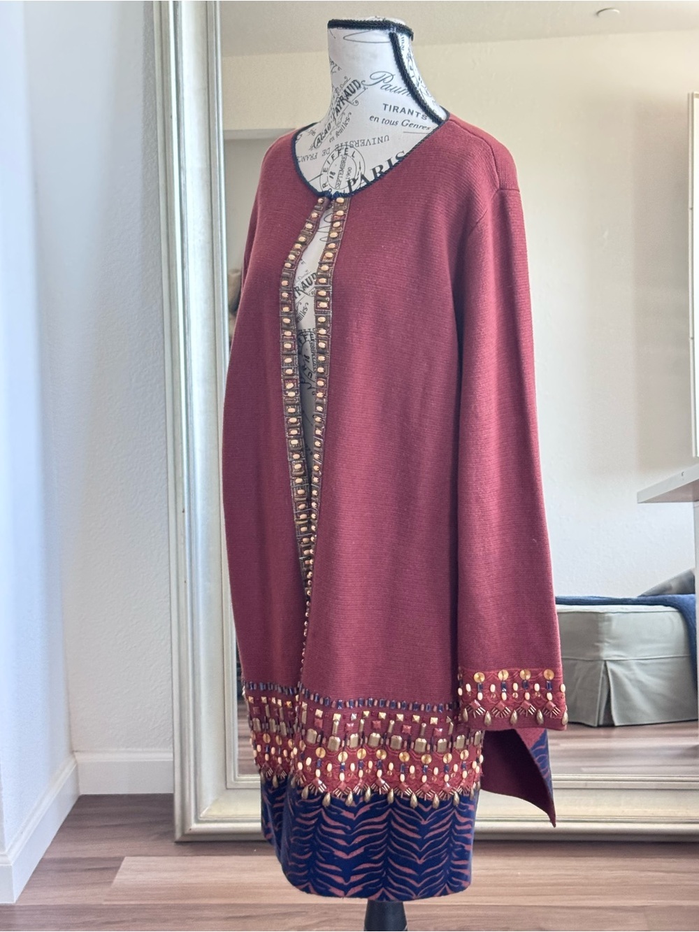 Chico's Embellished Longline Duster Cardigan Sweater Jacket Boho Women’s - Picture 4 of 14